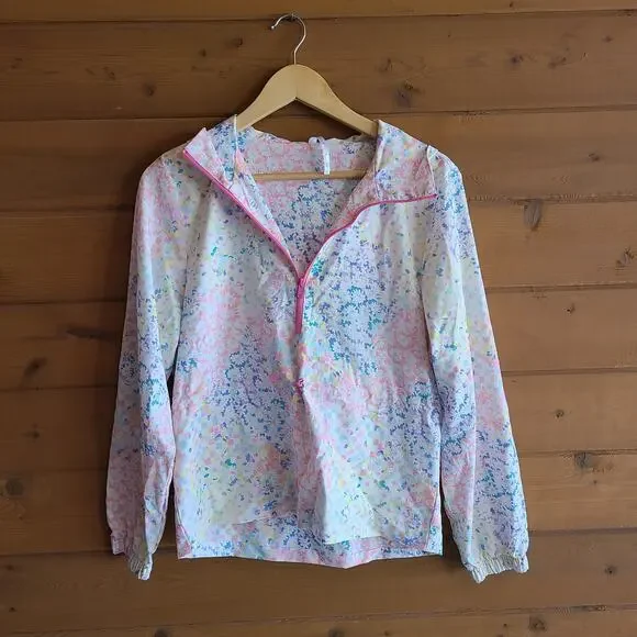 Fabletics Jacket Rosa Daisy Floral Pastel Rainbow Half Zip Hooded Athleisure Top - Picture 2 of 6